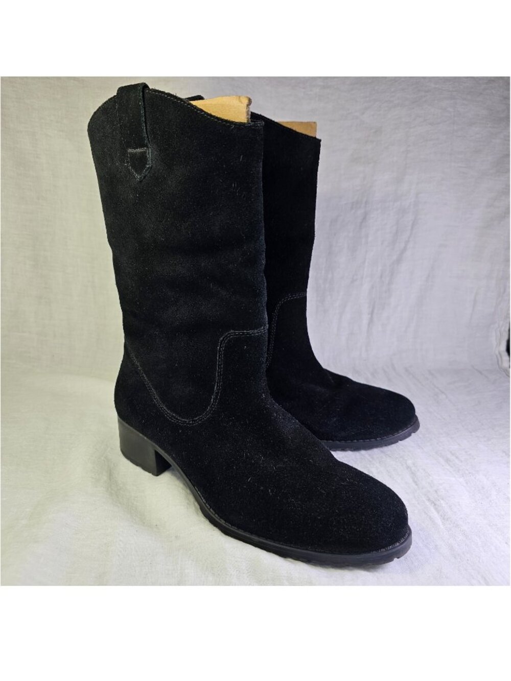 Charles by Charles David 1.5” Block Heel Mid Calf Suede Pull On Boots 8.5 Black